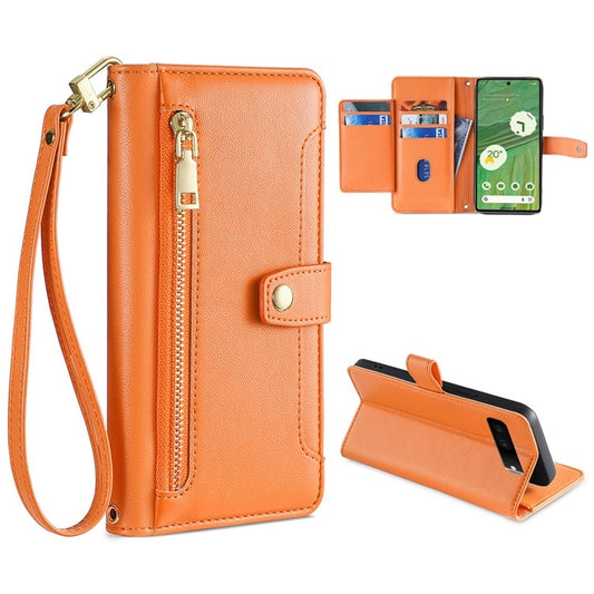 For Google Pixel 7 5G Sheep Texture Cross-body Zipper Wallet Leather Phone Case(Orange) - Google Cases by PMC Jewellery | Online Shopping South Africa | PMC Jewellery | Buy Now Pay Later Mobicred