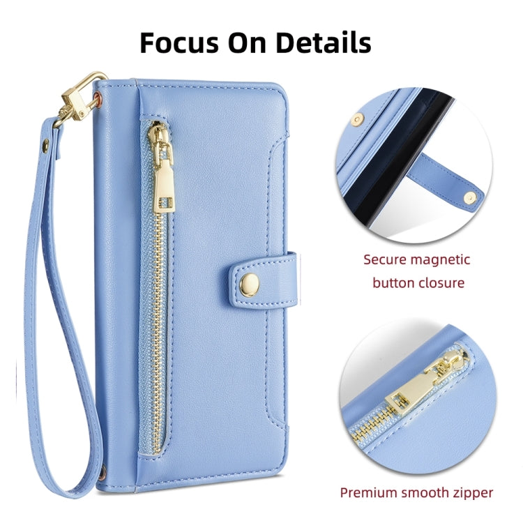 For Google Pixel 7 5G Sheep Texture Cross-body Zipper Wallet Leather Phone Case(Blue) - Google Cases by PMC TechLife | Online Shopping South Africa | PMC TechLife | Buy Now Pay Later Mobicred