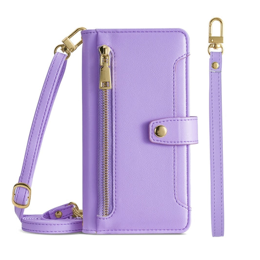 For ASUS Zenfone 8 Flip / ZS672KS Sheep Texture Cross-body Zipper Wallet Leather Phone Case(Purple) - Huawei Cases by PMC Jewellery | Online Shopping South Africa | PMC Jewellery | Buy Now Pay Later Mobicred