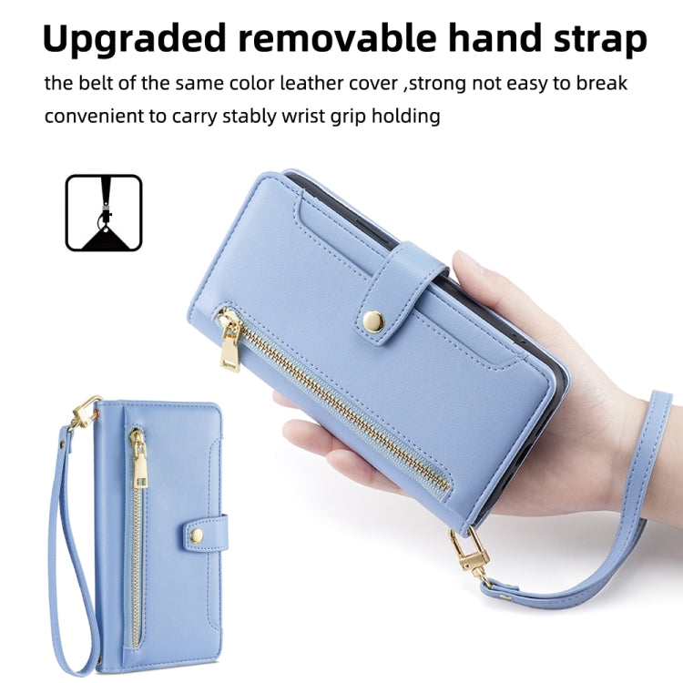 For Meizu Note 9 Sheep Texture Cross-body Zipper Wallet Leather Phone Case(Blue) - Meizu by PMC TechLife | Online Shopping South Africa | PMC TechLife | Buy Now Pay Later Mobicred