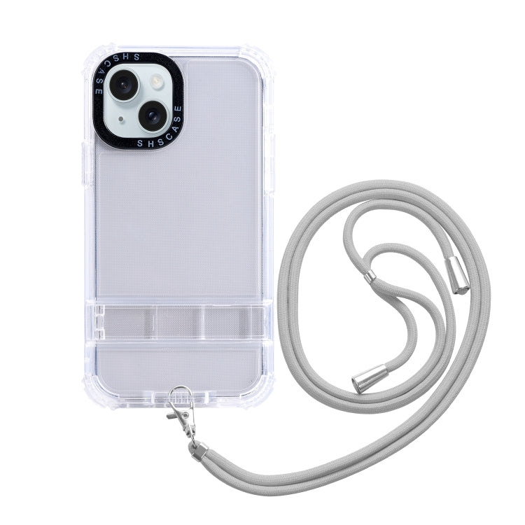 For iPhone 15 2 in 1 360 Invisible Holder Cross-body Rope Phone Case(White) - iPhone 15 Cases by PMC Jewellery | Online Shopping South Africa | PMC Jewellery