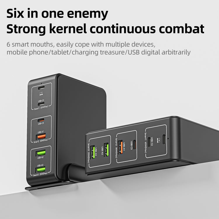818H 120W Type-C + USB 6-Ports Desktop Fast Charger, Plug Type:EU Plug(Black) - Multifunction Charger by PMC Jewellery | Online Shopping South Africa | PMC Jewellery | Buy Now Pay Later Mobicred