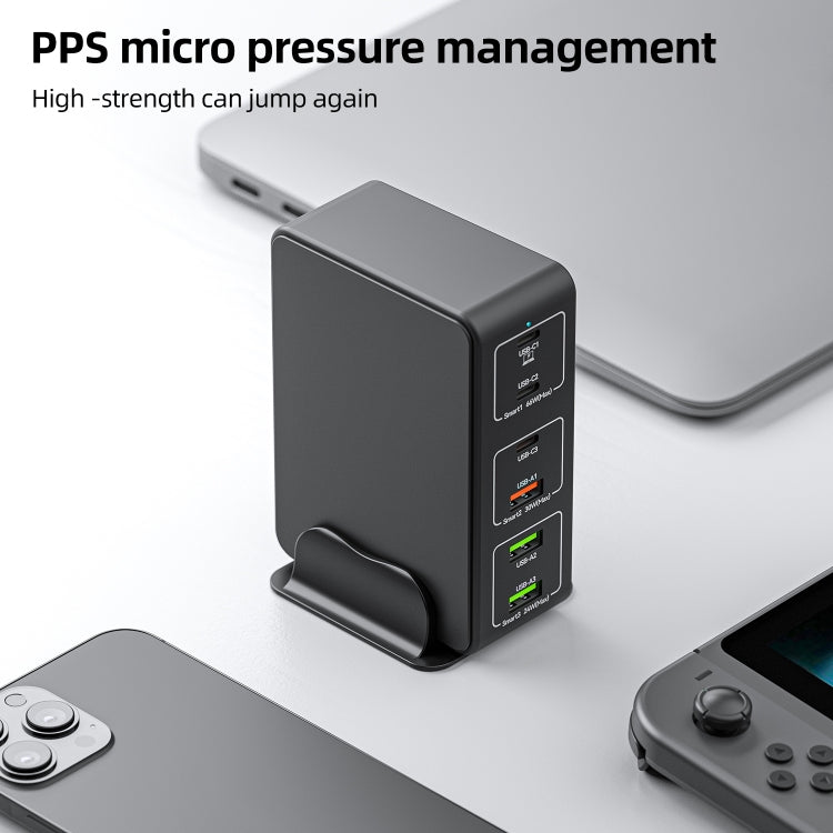 818H 120W Type-C + USB 6-Ports Desktop Fast Charger, Plug Type:EU Plug(Black) - Multifunction Charger by PMC Jewellery | Online Shopping South Africa | PMC Jewellery | Buy Now Pay Later Mobicred