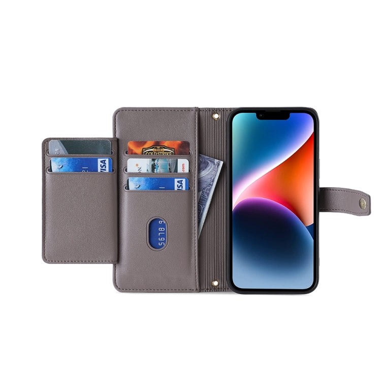 For OnePlus 11 Sheep Texture Cross-body Zipper Wallet Leather Phone Case(Grey) - OnePlus Cases by PMC TechLife | Online Shopping South Africa | PMC TechLife | Buy Now Pay Later Mobicred