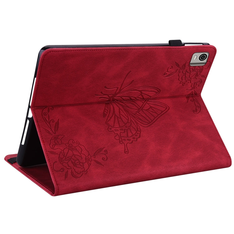 For Nokia T21 Butterfly Flower Embossed Leather Tablet Case(Red) - Nokia by PMC TechLife | Online Shopping South Africa | PMC TechLife | Buy Now Pay Later Mobicred
