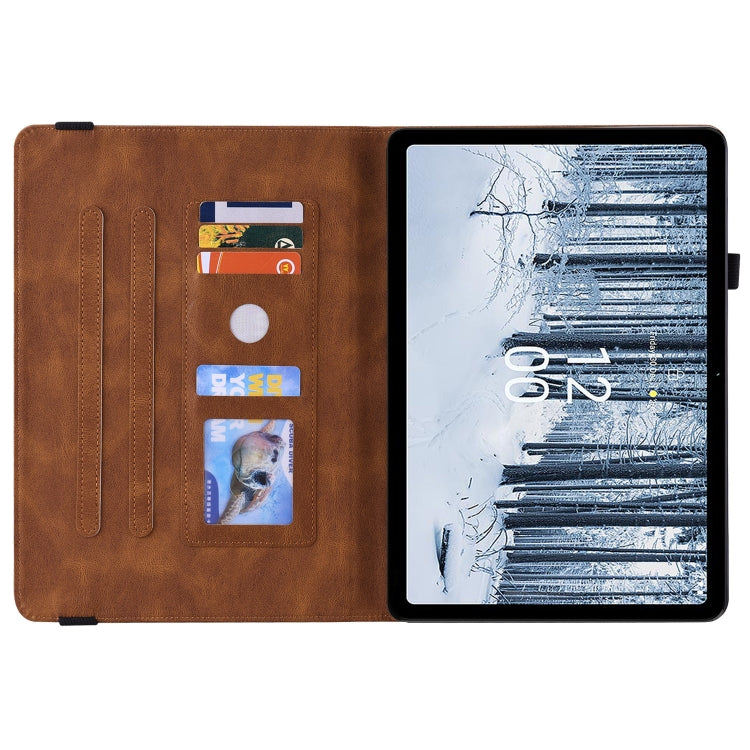 For Nokia T21 Butterfly Flower Embossed Leather Tablet Case(Brown) - Nokia by PMC TechLife | Online Shopping South Africa | PMC TechLife | Buy Now Pay Later Mobicred