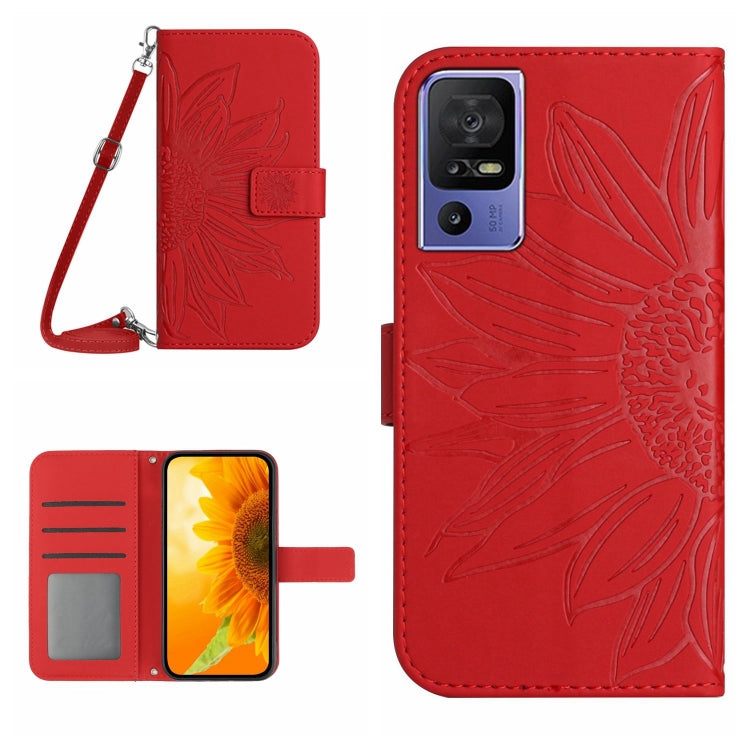 For TCL 40 SE HT04 Skin Feel Sun Flower Embossed Flip Leather Phone Case with Lanyard(Red) - More Brand by PMC Jewellery | Online Shopping South Africa | PMC Jewellery | Buy Now Pay Later Mobicred