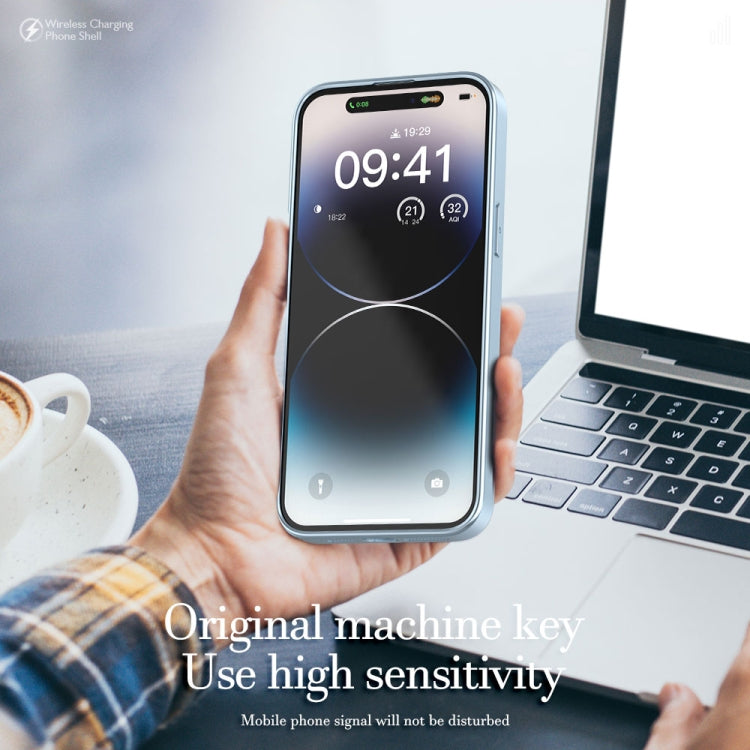 For iPhone 14 R-JUST Square Round Mirror PC+TPU Phone Case(Blue) - iPhone 14 Cases by R-JUST | Online Shopping South Africa | PMC TechLife | Buy Now Pay Later Mobicred