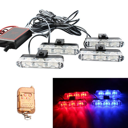 4 in 1 Car 12LEDs Grille Flash Lights Warning Lights with Wireless Remote Control, Color:Red Blue - Warning Lights by PMC Jewellery | Online Shopping South Africa | PMC Jewellery | Buy Now Pay Later Mobicred