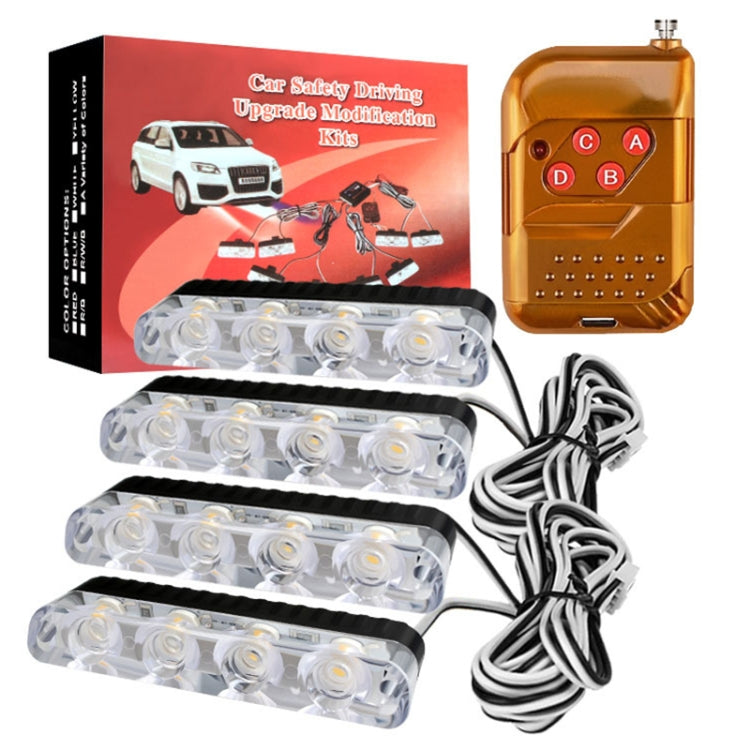 4 in 1 Car 16LEDs Grille Flash Lights Warning Lights with Wireless Remote Control(White Yellow) - Warning Lights by PMC Jewellery | Online Shopping South Africa | PMC Jewellery | Buy Now Pay Later Mobicred