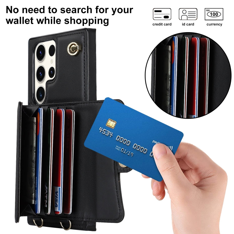 For Samsung Galaxy S23 Ultra 5G RFID Card Slot Leather Phone Case with Long Lanyard(Black) - Galaxy S23 Ultra 5G Cases by PMC Jewellery | Online Shopping South Africa | PMC Jewellery