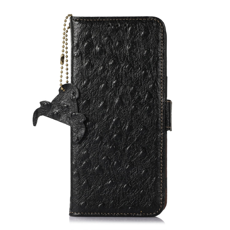 For Motorola Moto E13 4G 2023 Ostrich Pattern Genuine Leather RFID Phone Case(Black) - Motorola Cases by PMC TechLife | Online Shopping South Africa | PMC TechLife | Buy Now Pay Later Mobicred