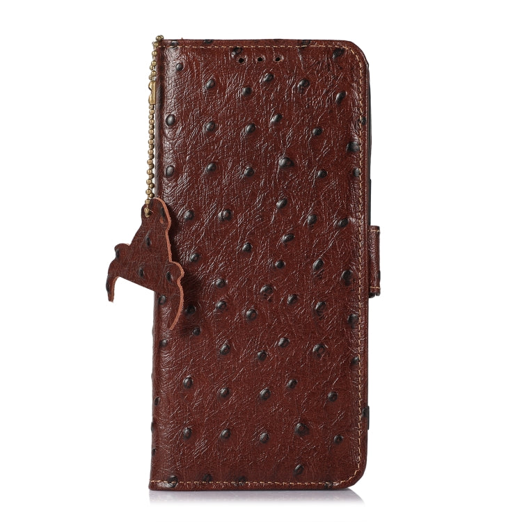 For OnePlus Nord CE 3 Lite Ostrich Pattern Genuine Leather RFID Phone Case(Coffee) - OnePlus Cases by PMC TechLife | Online Shopping South Africa | PMC TechLife | Buy Now Pay Later Mobicred