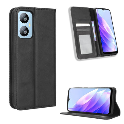 For Blackview A52 Magnetic Buckle Retro Texture Leather Phone Case(Black) - More Brand by PMC Jewellery | Online Shopping South Africa | PMC Jewellery