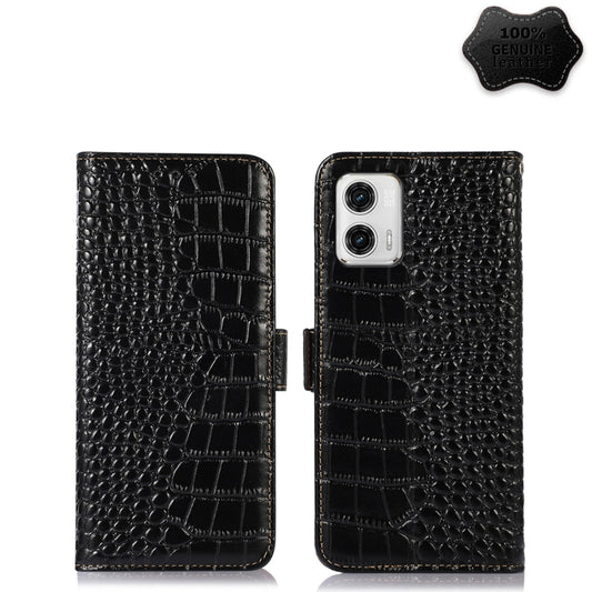 For Motorola Moto G73 5G Crocodile Top Layer Cowhide Leather Phone Case(Black) - Motorola Cases by PMC Jewellery | Online Shopping South Africa | PMC Jewellery | Buy Now Pay Later Mobicred