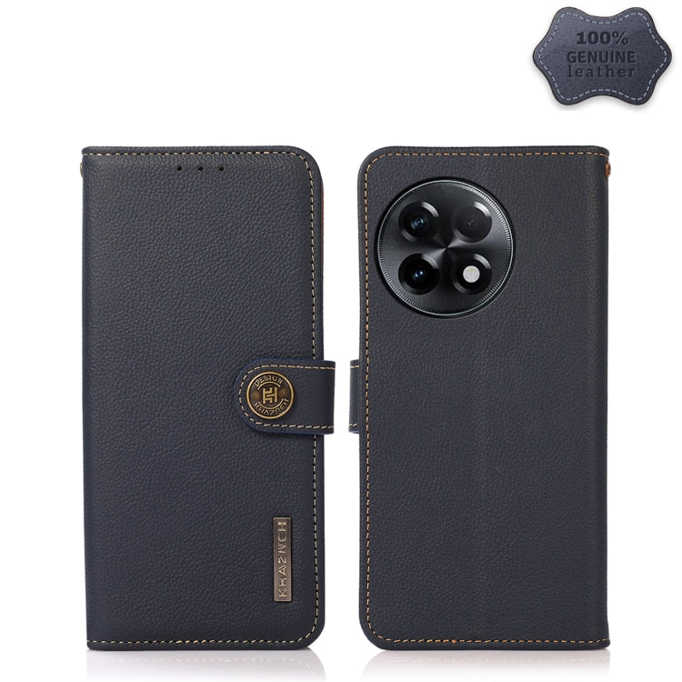 For OnePlus Ace 2 5G KHAZNEH Custer Texture RFID Genuine Leather Phone Case(Blue) - OnePlus Cases by PMC TechLife | Online Shopping South Africa | PMC TechLife | Buy Now Pay Later Mobicred