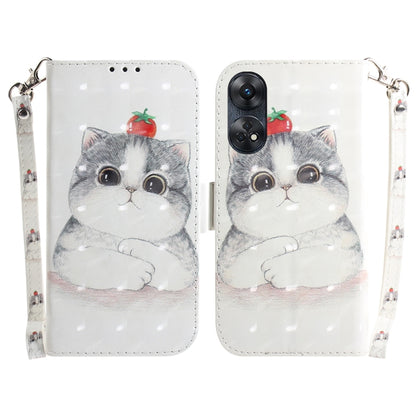 For OPPO Reno8 T 4G 3D Colored Horizontal Flip Leather Phone Case(Cute Cat) - OPPO Cases by PMC Jewellery | Online Shopping South Africa | PMC Jewellery | Buy Now Pay Later Mobicred