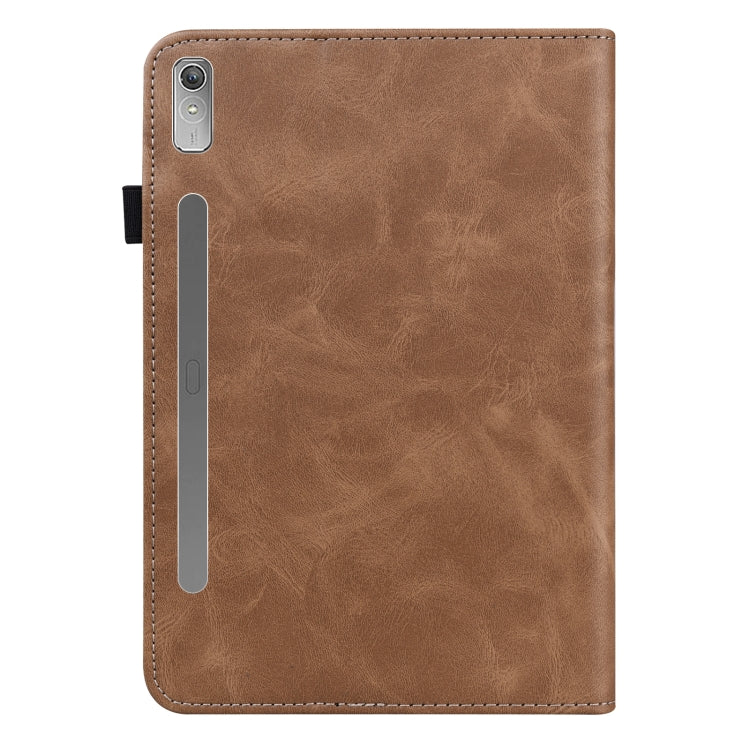 For Lenovo Tab P11 Pro Gen 2 Embossed Striped Leather Tablet Case(Brown) - Lenovo by PMC TechLife | Online Shopping South Africa | PMC TechLife | Buy Now Pay Later Mobicred