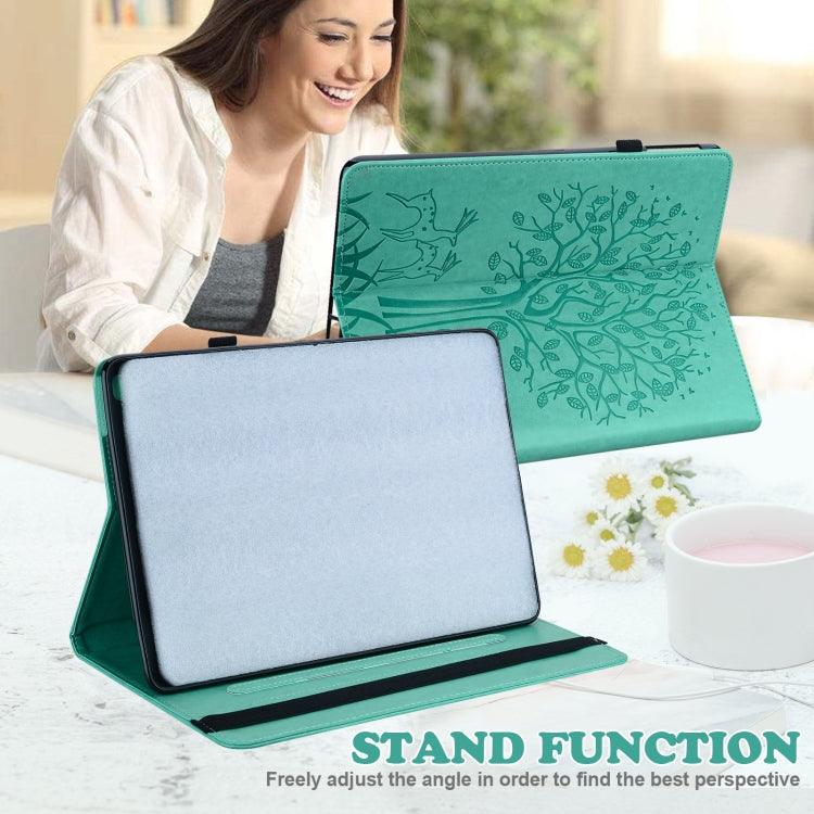 For Lenovo Tab P11 Gen 2 Tree & Deer Pattern Embossed Leather Tablet Case(Green) - Lenovo by PMC TechLife | Online Shopping South Africa | PMC TechLife | Buy Now Pay Later Mobicred