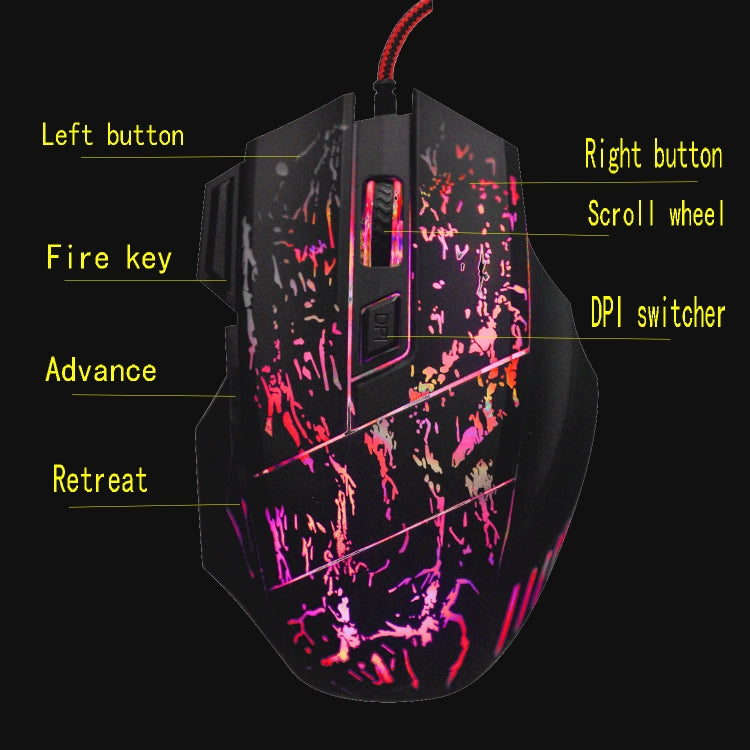 HXSJ A874 7-keys Flowing Water Crack Colorful Luminous Wired Gaming Mouse - Wired Mice by HXSJ | Online Shopping South Africa | PMC TechLife | Buy Now Pay Later Mobicred