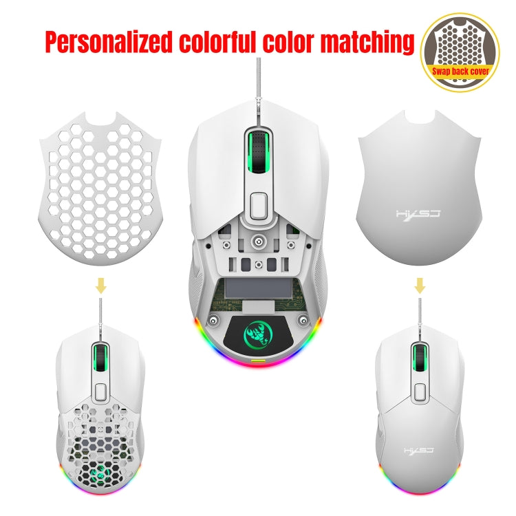 HXSJ X300 7200DPI RGB Backlight Interchangeable Back Cover Hole Gaming Wired Mouse(White) - Wired Mice by HXSJ | Online Shopping South Africa | PMC Jewellery | Buy Now Pay Later Mobicred