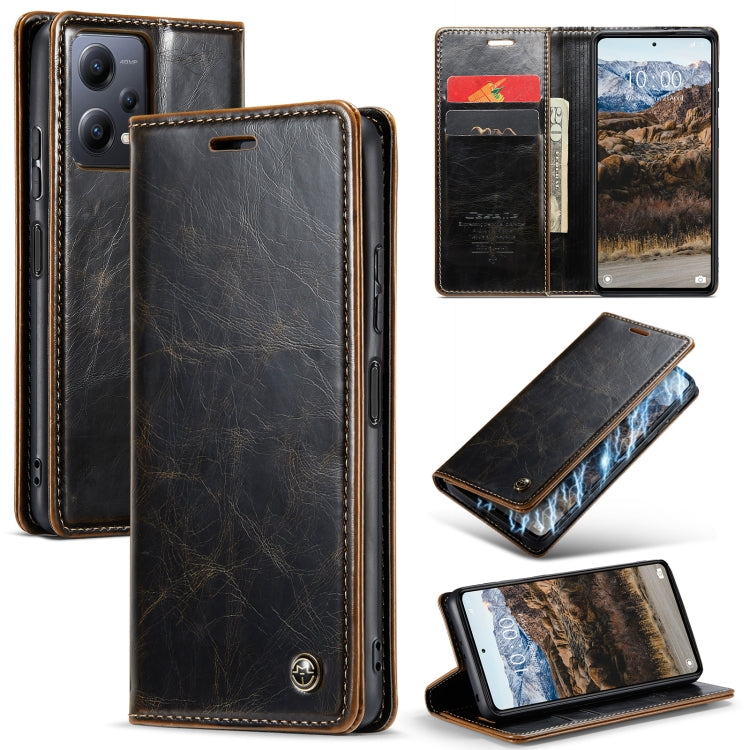 For Xiaomi Redmi Note 12 5G / Poco X5 CaseMe 003 Crazy Horse Texture Leather Phone Case(Coffee) - Xiaomi Cases by CaseMe | Online Shopping South Africa | PMC Jewellery | Buy Now Pay Later Mobicred