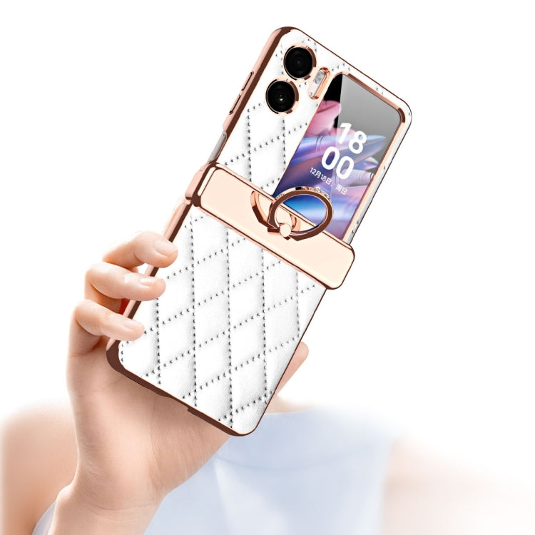 For OPPO Find N2 Flip Rhombus Pattern Electroplated Plain Leather Magnetic Phone Case with Hinge(Purple) - Find N2 Flip Cases by PMC TechLife | Online Shopping South Africa | PMC TechLife