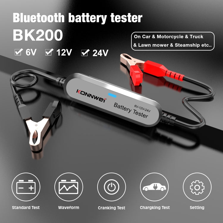 KONNWEI BK200 6V/12V/24V Car Bluetooth Battery Tester(Silver) - Electronic Test by KONNWEI | Online Shopping South Africa | PMC Jewellery | Buy Now Pay Later Mobicred