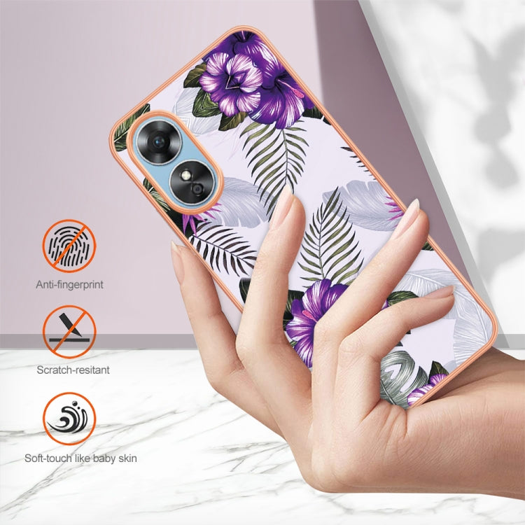 For OPPO A17 Electroplating IMD TPU Phone Case(Purple Flower) - OPPO Cases by PMC Jewellery | Online Shopping South Africa | PMC Jewellery | Buy Now Pay Later Mobicred