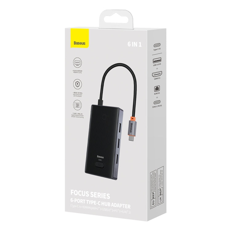 Baseus WKYY030213 6 in 1 USB-C / Type-C to USB3.0x3+HDMI+PD+RJ45 HUB Adapter(Space Grey) - USB HUB by Baseus | Online Shopping South Africa | PMC Jewellery | Buy Now Pay Later Mobicred