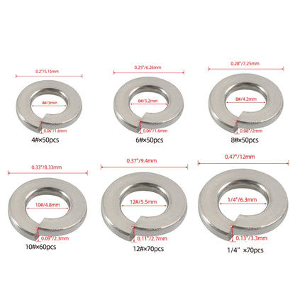 A7652 350 in 1 6 Sizes 304 Stainless Steel Split Lock Spring Washer Kit - Booster Cable & Clip by PMC Jewellery | Online Shopping South Africa | PMC Jewellery | Buy Now Pay Later Mobicred