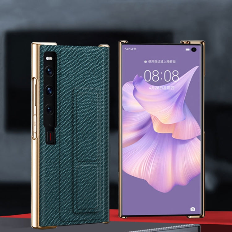 For Huawei Mate Xs 2 Electroplated Cross Pattern Leather All-inclusive Phone Case with Stand(Night Green Gold) - Huawei Cases by PMC TechLife | Online Shopping South Africa | PMC TechLife | Buy Now Pay Later Mobicred
