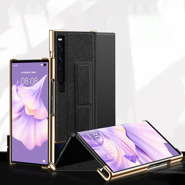 For Huawei Mate Xs 2 Electroplated Cross Pattern Leather All-inclusive Phone Case with Stand(Night Green Gold) - Huawei Cases by PMC TechLife | Online Shopping South Africa | PMC TechLife | Buy Now Pay Later Mobicred