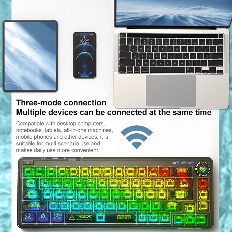 AULA F68 Transparent Customized Wired/Wireless/Bluetooth Three Model RGB Pluggable Mechanical Keyboard(White Transparent) - Wired Keyboard by AULA | Online Shopping South Africa | PMC Jewellery | Buy Now Pay Later Mobicred