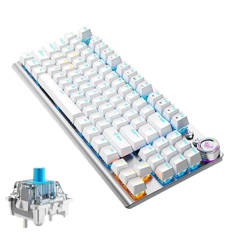 AULA F3001 Backlit 87 Keys Wired/Wireless/Bluetooth Three Model Mechanical Gaming Keyboard(Silver White Green Shaft) - Wireless Keyboard by AULA | Online Shopping South Africa | PMC Jewellery | Buy Now Pay Later Mobicred