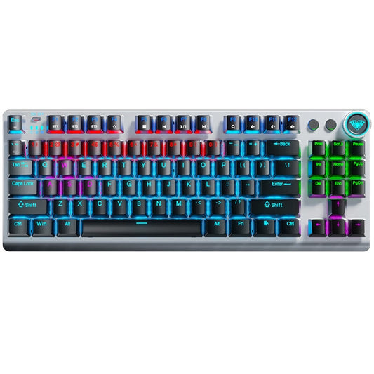 AULA F3001 Backlit 87 Keys Wired/Wireless/Bluetooth Three Model Mechanical Gaming Keyboard(Silver Black Green Shaft) - Wireless Keyboard by AULA | Online Shopping South Africa | PMC Jewellery | Buy Now Pay Later Mobicred