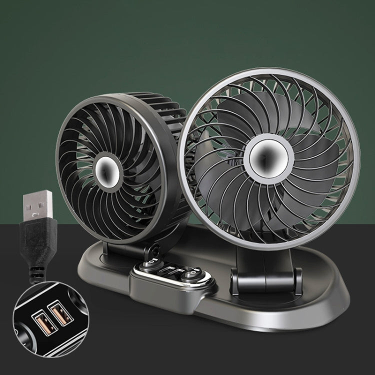 F622U Car Creative Folding Rotatable Double Head Electric Cooling Fan with Dual USB Charging Port, Style:USB Universal - Heating & Fans by PMC Jewellery | Online Shopping South Africa | PMC Jewellery | Buy Now Pay Later Mobicred