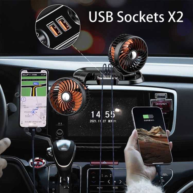 F622U Car Creative Folding Rotatable Double Head Electric Cooling Fan with Dual USB Charging Port, Style:USB Universal - Heating & Fans by PMC Jewellery | Online Shopping South Africa | PMC Jewellery | Buy Now Pay Later Mobicred