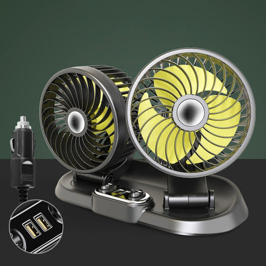 F622U Car Creative Folding Rotatable Double Head Electric Cooling Fan with Dual USB Charging Port, Style:12V Cigarette Lighter - Heating & Fans by PMC Jewellery | Online Shopping South Africa | PMC Jewellery | Buy Now Pay Later Mobicred