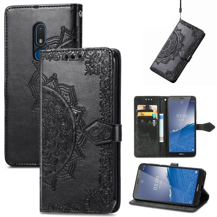 For Nokia C3 Mandala Flower Embossed Leather Phone Case(Black) - Nokia Cases by PMC Jewellery | Online Shopping South Africa | PMC Jewellery | Buy Now Pay Later Mobicred