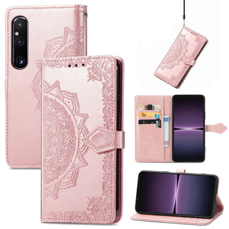 For Sony Xperia 1 IV Mandala Flower Embossed Leather Phone Case(Rose Gold) - Sony Cases by PMC Jewellery | Online Shopping South Africa | PMC Jewellery | Buy Now Pay Later Mobicred