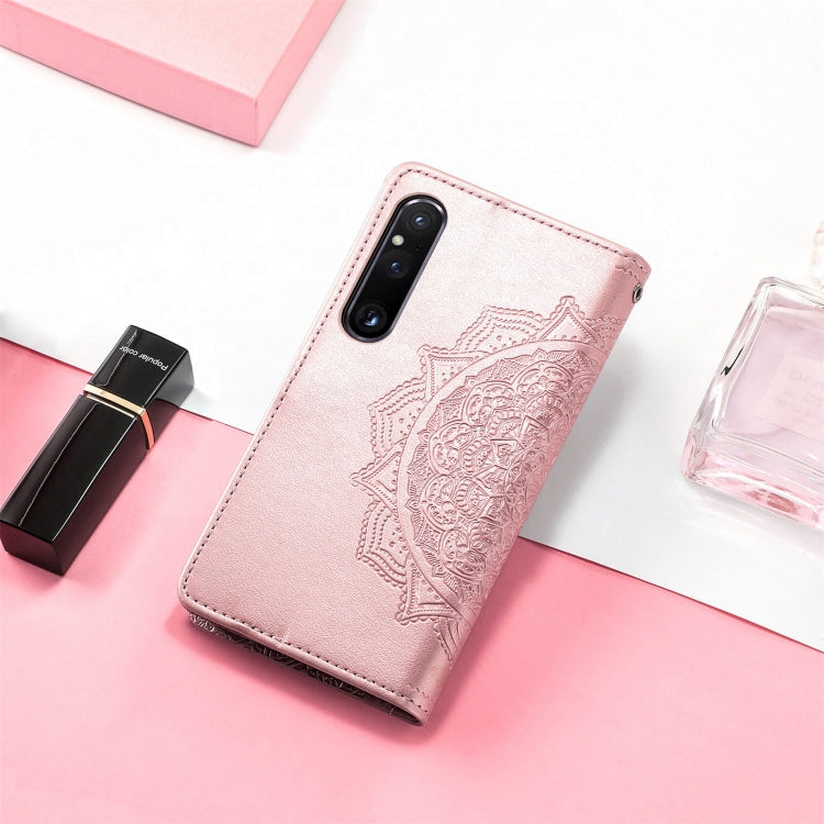 For Sony Xperia 1 IV Mandala Flower Embossed Leather Phone Case(Rose Gold) - Sony Cases by PMC Jewellery | Online Shopping South Africa | PMC Jewellery | Buy Now Pay Later Mobicred