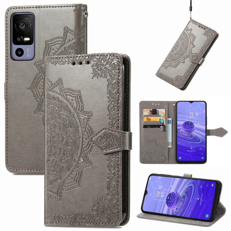 For TCL 40R Mandala Flower Embossed Leather Phone Case(Grey) - More Brand by PMC Jewellery | Online Shopping South Africa | PMC Jewellery | Buy Now Pay Later Mobicred