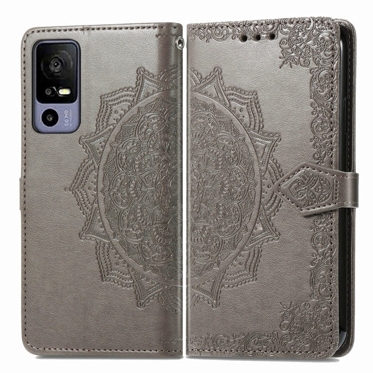 For TCL 40R Mandala Flower Embossed Leather Phone Case(Grey) - More Brand by PMC Jewellery | Online Shopping South Africa | PMC Jewellery | Buy Now Pay Later Mobicred