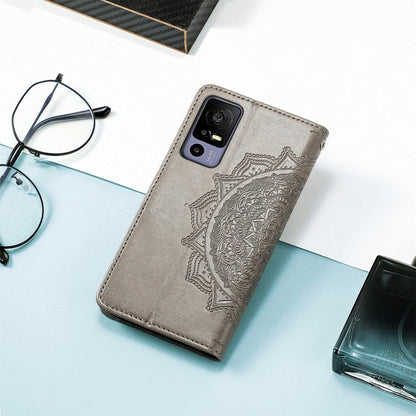 For TCL 40R Mandala Flower Embossed Leather Phone Case(Grey) - More Brand by PMC Jewellery | Online Shopping South Africa | PMC Jewellery | Buy Now Pay Later Mobicred