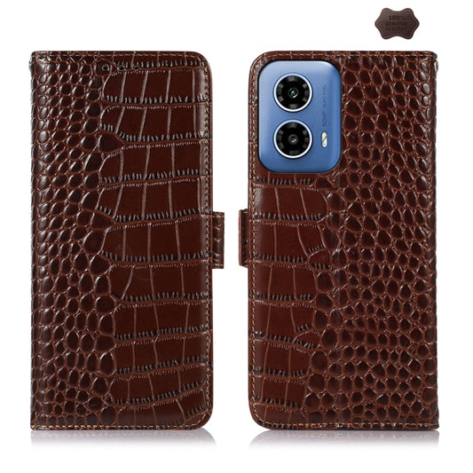 For Motorola Moto G34 Crocodile Top Layer Cowhide Leather Phone Case(Brown) - Motorola Cases by PMC Jewellery | Online Shopping South Africa | PMC Jewellery | Buy Now Pay Later Mobicred