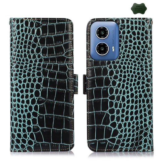 For Motorola Moto G34 Crocodile Top Layer Cowhide Leather Phone Case(Green) - Motorola Cases by PMC Jewellery | Online Shopping South Africa | PMC Jewellery | Buy Now Pay Later Mobicred