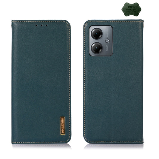 For Motorola Moto G14 4G KHAZNEH Nappa Top Layer Cowhide Leather Phone Case(Green) - Motorola Cases by PMC Jewellery | Online Shopping South Africa | PMC Jewellery | Buy Now Pay Later Mobicred