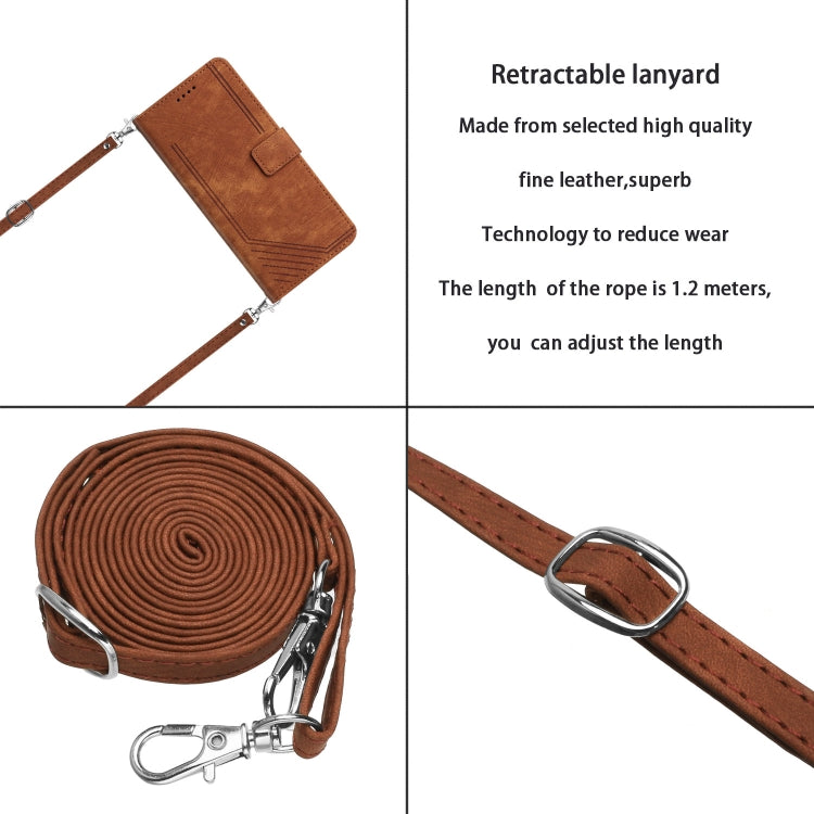 For OPPO Reno7 5G Global / Find X5 Lite Skin Feel Stripe Pattern Leather Phone Case with Lanyard(Brown) - OPPO Cases by PMC TechLife | Online Shopping South Africa | PMC TechLife | Buy Now Pay Later Mobicred