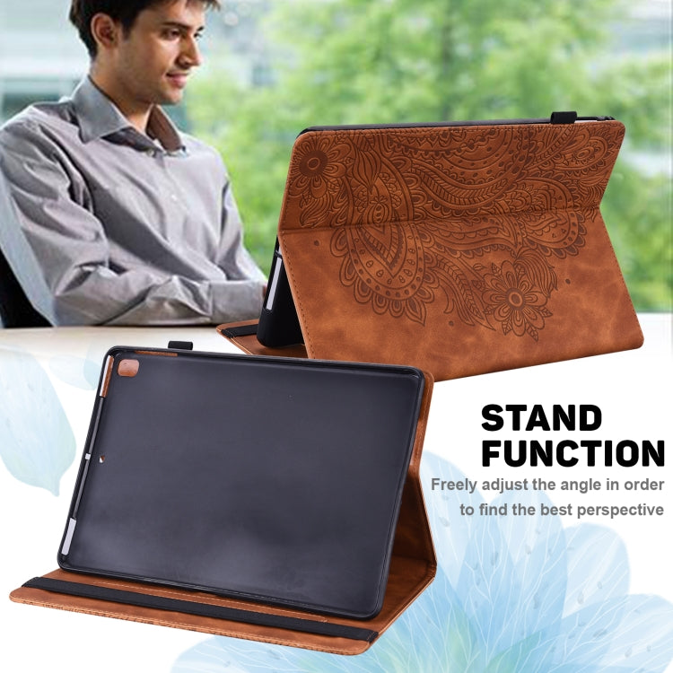 For Samsung Galaxy Tab S9 / S9 FE Peacock Embossed Pattern Leather Tablet Case(Brown) - Galaxy Tab S9 Cases by PMC Jewellery | Online Shopping South Africa | PMC Jewellery | Buy Now Pay Later Mobicred